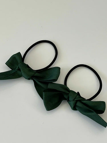 2 Lady Girls Bow Bowknot Ribbon School Small Simple Hair Ponytail scrunchies GREEN
