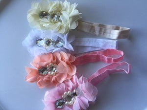 Baby Girl Floral Headband Set - Pearl & Rhinestone Flower Design for Special Occasions