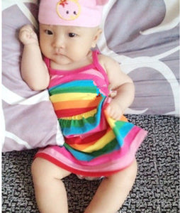 Baby Girl kids Children Rainbow Multi-colored Striped cotton Summer Strap Dress