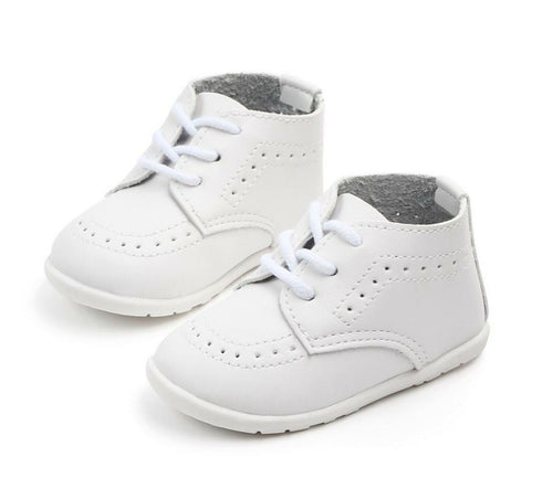 Baby Boy White Black Wedding Formal Party Synthetic leather Rubber Bottom Shoes White