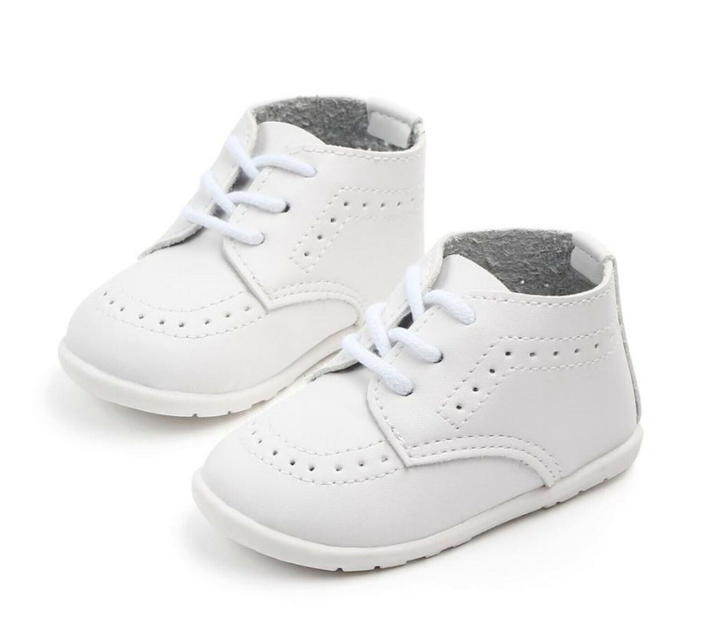 Baby Boy White Black Wedding Formal Party Synthetic leather Rubber Bottom Shoes White