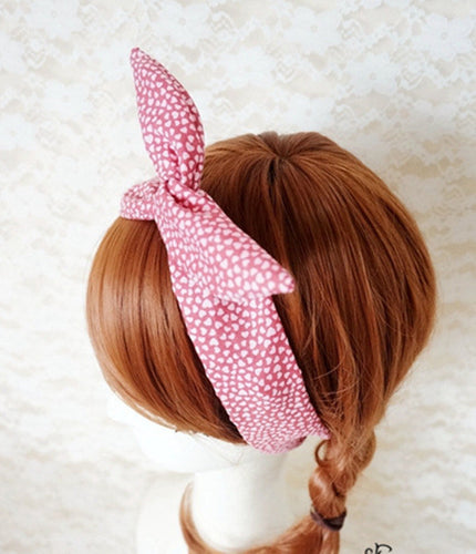 Women Girl heart Dot leopard Bunny Party Hair Ear Bow Headband scarf tie band