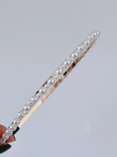 Women Girl White Pearl Beads Slim Hair Head Band Headband Dress Party Tiara Hoop Gold color Big small pearls one layer headband