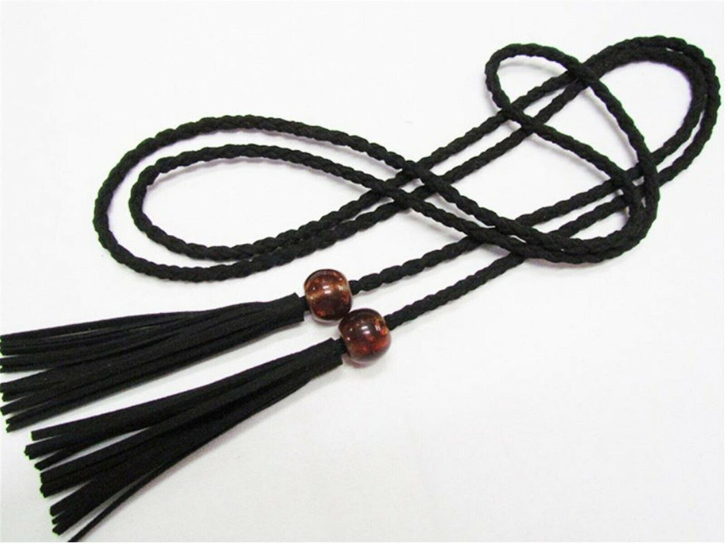 Women Bohemian Boho Braid Long Suede leather Tassel slim Waist Belt Band Tie