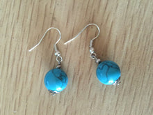 Women lady Bohemian Party Turquoise round beads stone dangling Earring hook