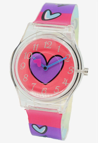 Children Kid Girl Teen Sweet Heart PU Silicone Band Wrist Watch Birthday Gift Purple heart