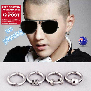 MEN Women Titanium Stainless Hiphops Gothic Huggie Hoops Fake Clip on Earring