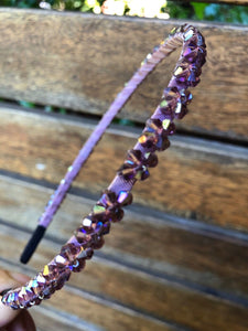 Women Lady Girl Bling Shiny Crystal look Bead Party Headband Hair Head Band Hoop Dark Purple