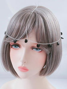 Women Party heart beads boho Bohemian Metal Hair Chain Headband forehead band Black color Beads
