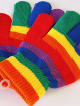 Kids Boys Girls Children Rainbow Colorful Knit Mitten SHORT Gloves 4-12 Years