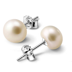 Women Authentic Lake Natural Pearl 925 silver Stud Earrings Christmas Mum Gift