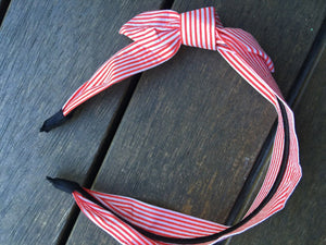 Women lady Girls Retro 70' 80' Sweet Stripe bow Wide hair headband Hoop Band red striped hair band