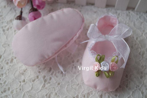 Baby Infant New born Christening Pink White lace shoes Delicate handmade Gift 11cm:5-9mths PINK