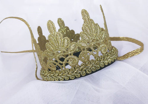 Girls Kid Children Baby Birthday Party crochet lace Crown Tiaras Hair Head Band Design 2 in Gold Color