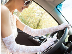 Women Wedding Bridal Party Prom Evening Drive protect Lace Elbow Long Gloves WHITE