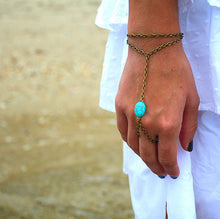 Women lady boho bohemian turquoise finger Hand Wrist band Bracelet Chain gift