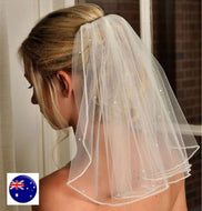 Women white Bride HEN'S NIGHT Wedding lace Hair head Short Blush Veil WITH COMB