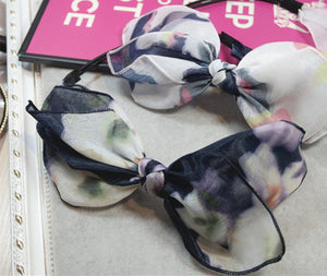Women Lady Navy Fancy Retro big bow scarf party Hair head band Elastic HEADBAND