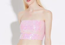 Women Girl Party Dance Shine Sequins Camisole Singlet Tank Chest Wrap Bandeau Pink