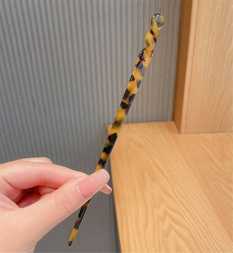 1x Women Oriental Updo Bun French Styling boho Acetate hair Pin Stick Chopstick Dark Leopard