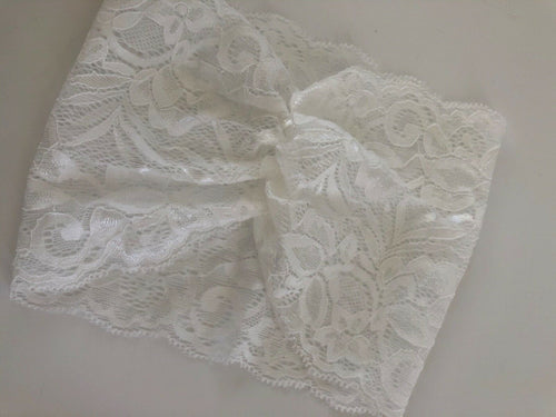 Women Lace BOHO 80' 70' Floral Wide Bandana look Hair Wrap Head band headband White