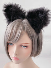 Women Girl Fluffy Fur Cat Kitty fox Bear Costume Ear Party Hair head band Hoop Black