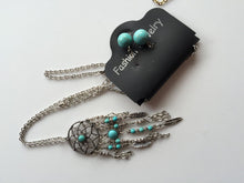 Women Lady Retro BOHO Dream Catcher Turquoise Chain Necklace +Turquoise Earring