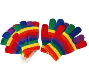 Kids Boys Girls Children Rainbow Colorful Knit Mitten SHORT Gloves 4-12 Years