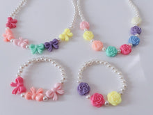 Girl Kid children Rose flower or Bow Cute Beaded Colorful Necklace Bracelet Set