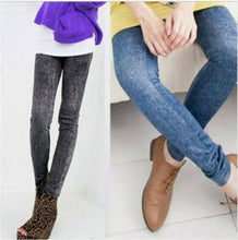 Women Faux Denim Jeans look Pencil Slim Stretch Plain Leggings Jeggings Pants