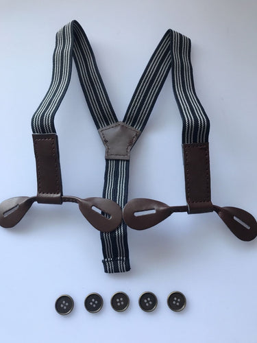 Boys Kids Children Baby Pants Navy Blue Stripe Brace Suspender Belt 6month-4yr
