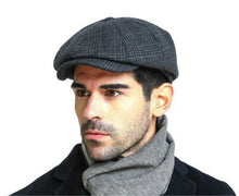 Men Retro Grey Check French Newsboy Cabbie Artist Hat Cap Wool Blended Beret M L:55-59cm