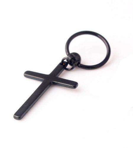 1x Mans Womens Gothic Titanium plated Cross Earring piercing Dangle Hoop 1 Piece in Black