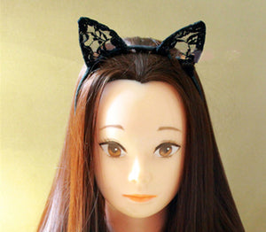 NEW Women Lady Girl Bunny Kitty Cat Ear Party lace crochet Hair head band Hoop