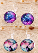 Women Girls Retro BOHO Cameo Round Badge Purple Galaxy Sky friendship Earrings