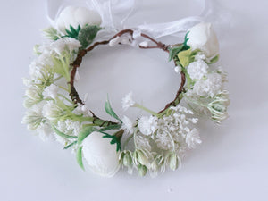 Newborn Baby Girl kid Party White Flower Rose Halo Hair Tiara headband Garland