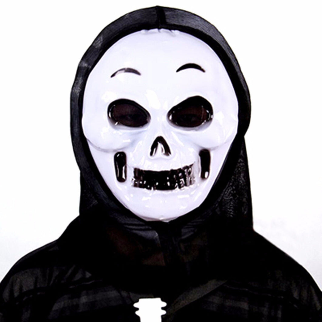 Ghost Halloween Mask + cape Black Skeleton Bone Skull Costume Tops Gown Cover
