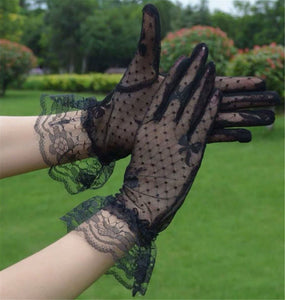 Woman Party Wedding Prom Opera Fancy Costume Bow Lace Ruffle trim SHORT Gloves