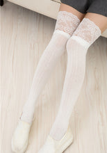 Women Girl Thigh High Stripe Lace up Stockings Hosiery Pantyhose Tights Socks