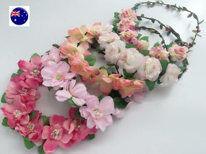 Women Flower Girl Boho Party Wedding Beach Pink Crown hair headband Garland