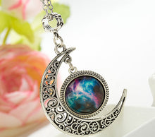 Women Girls Retro BOHO Cameo Round Badge Galaxy moon friendship Chain Necklace