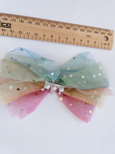 Girl Children Kids Polka Dot Rainbow Mesh Lace BOW Ribbon Hair Head Clip Pin