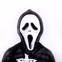Ghost Halloween Mask + cape Black Skeleton Bone Skull Costume Tops Gown Cover