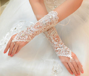 Women Wedding Bride Bridal Party Fingerless Lace embroidery Arm Wrist gloves