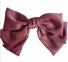 Women Girl 3 Layers Satin Silky Feel Ribbon Big Bow Hair Head Barrette Clip Rose Pink