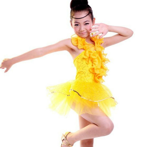 Girl Children Kids Ballet Dance Latin Performance Jazz Tutu Costume Party Dress Yellow