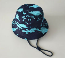 Boys Kids Children Cotton Travel Dinosaur Navy Bucket Sun Hat Cap strap 12m-5yr