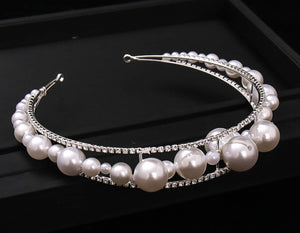 Women White BIG Pearl Beaded Hair Head Band Headband Dress Party Tiara Hoop