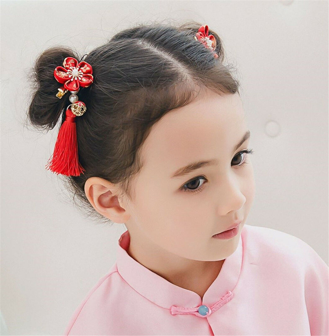 Girls Kids Children Chinese Japanese QIPAO Kimono Han Costume match hair Clips