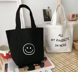 Women Girls Cute Smile Face Carry Small Tote Canvas Shopping Bag